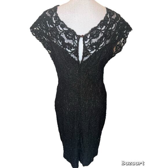 Carmen Marc Valvo Womens Beaded Cap Sleeve Dress Black Size 12 Stunning - Picture 3 of 6